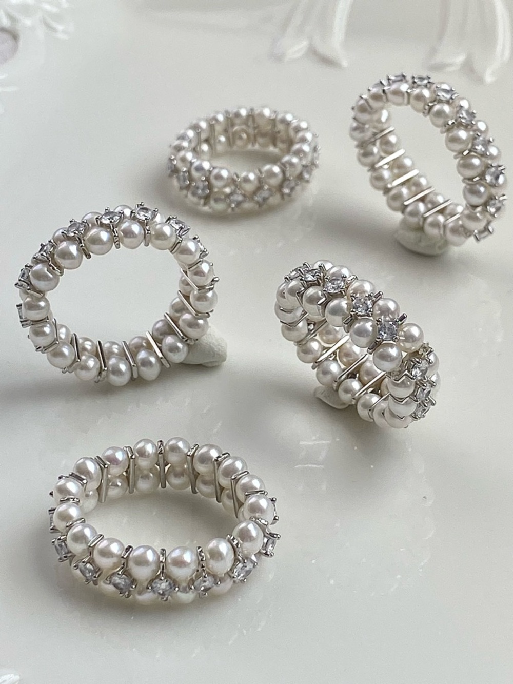 R50-Handmade Premium Round Baby Pearl Stretchable Ring